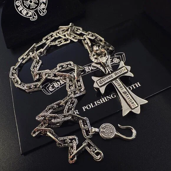 Chrome Hearts Sterling Silver Cross Pendant Necklace - Picture 7 of 8